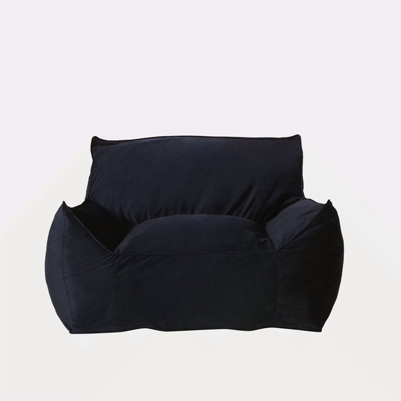 Velveteen Bean Bag Chair With Armrests, Blue Velvet