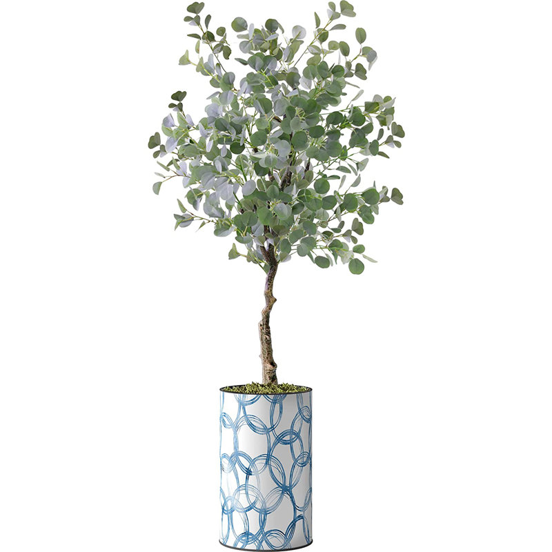 Arbre artificiel dans un pot de fleurs moderne, faux arbre en soie d'eucalyptus (décoration en pot et arbre)