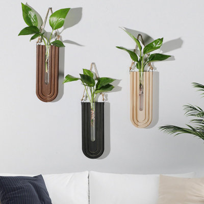 Ensemble de 3 pots à fleurs en bois - Station de propagation suspendue à la main Boho, vase à plante mural pour le salon, entrée