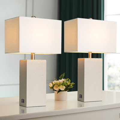 Ensemble de 2 lampes de table modernes en similicuir 21 "avec ports USB-A et USB-C