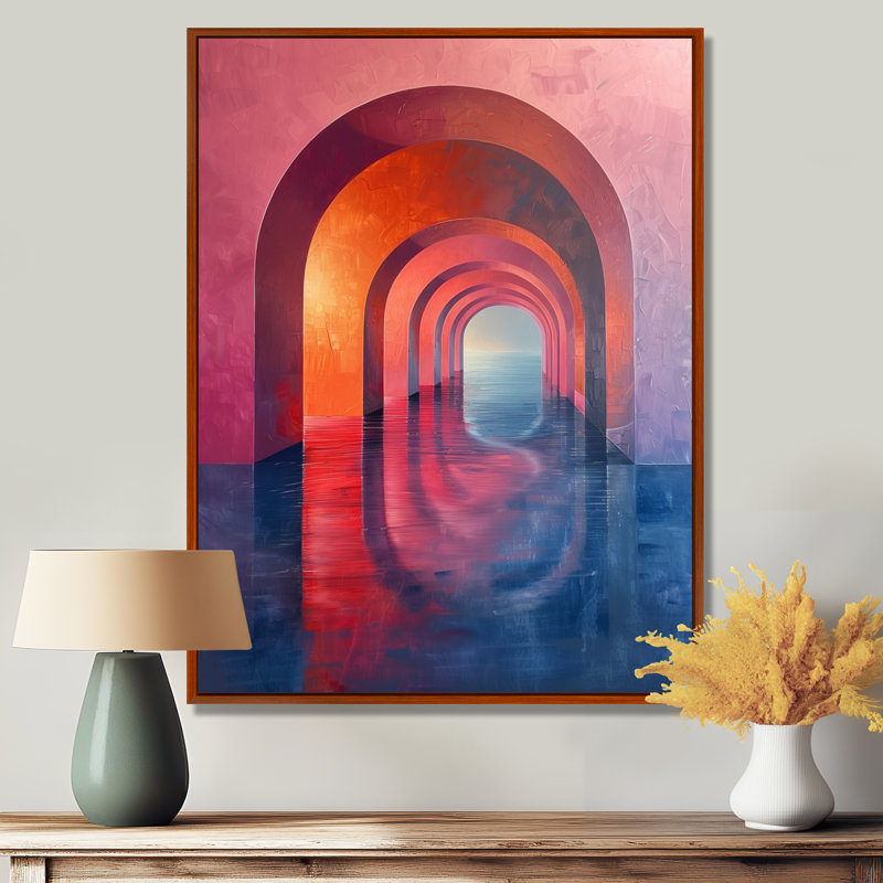 Tunnels d'univers soutenus rose et bleu, H 12 po x l 20 po, Cadre flottant brun, bois massif