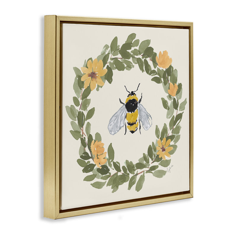 "Bumble Bee Celebration", art mural sur toile flottant noir, design par Lucille Price, H 18 po x l 18 po