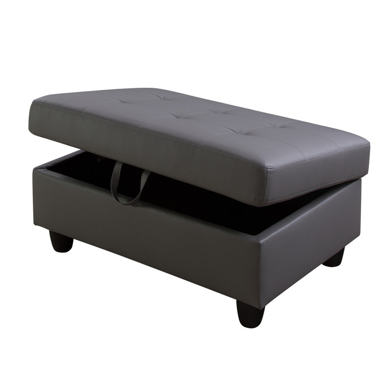 Semi PU Synthetic Leather Storage Ottoman, Dark Gray