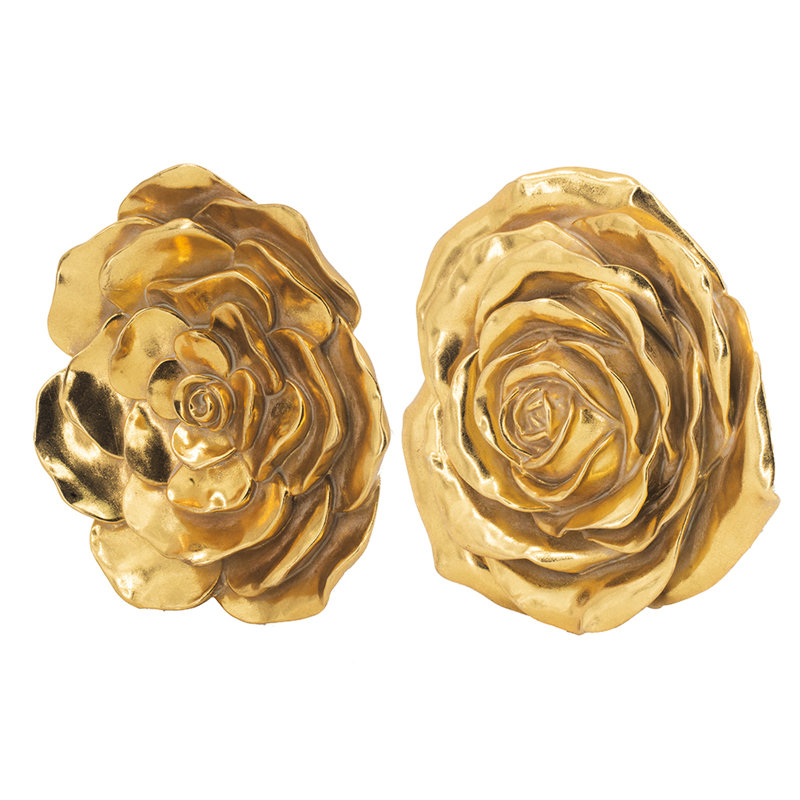 De 2 roses murales élégantes - teinte dorée, design complexe pour la maison, 2 pièces, détail décoratif rose élégant, look moderne