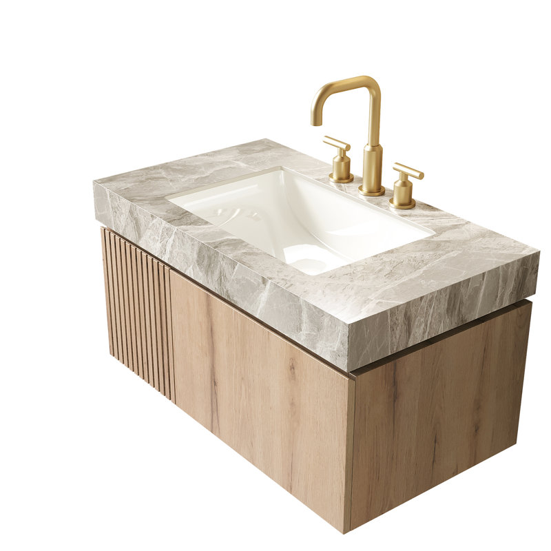Comptoir en pierre frittée de 91 cm (36 po), gris, avec lavabo encastré en céramique, trois trous pour robinetterie standard, sans armoire, bonne résistance au feu