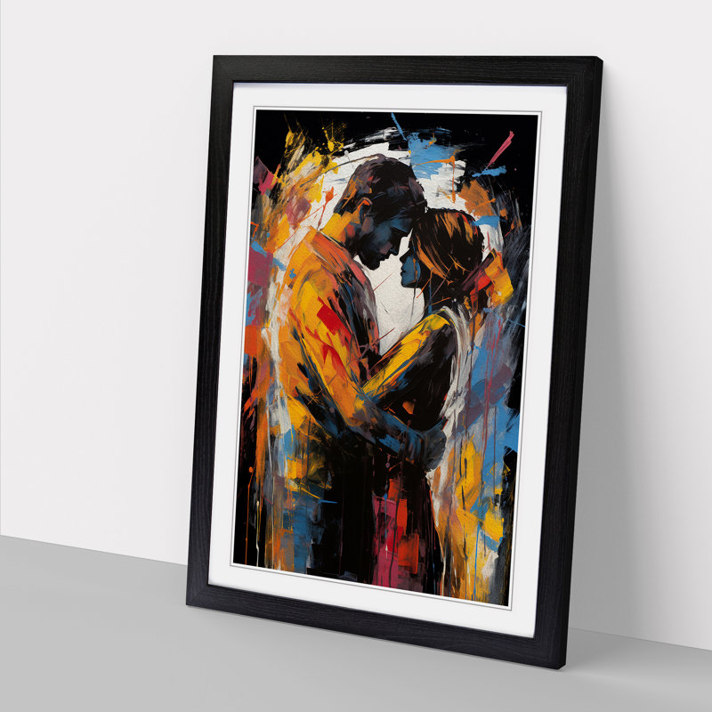 XYZ-FRM-V1223-4390 Lovers Gestural No.2 - Single Picture Frame Print on Wood, Black , 64cm H x 46cm W x 2cm D