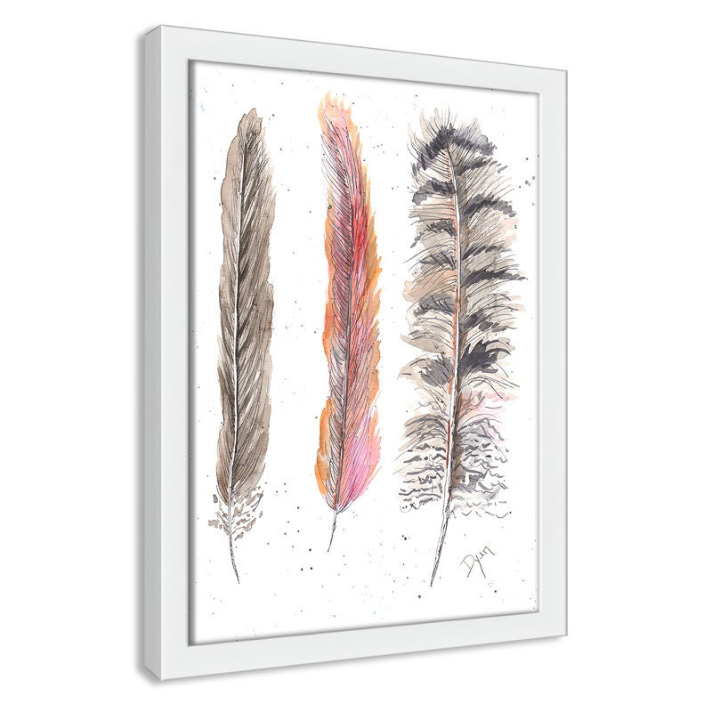 Art juvénile, plumes de plumes II, H 15 po x l 11 po x P 1,18 po, Cadre blanc