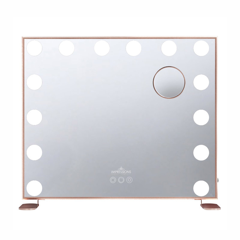 Miroir de maquillage Hollywood tricolore avec 14 lumières DEL et miroir grossissant, Rose doré