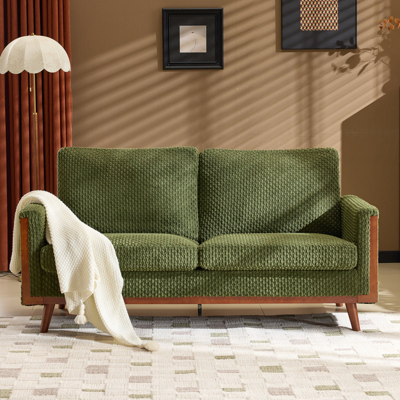 Causeuse en velours avec cadre 2 places Modern Farmhouse, Vert olive, Causeuse