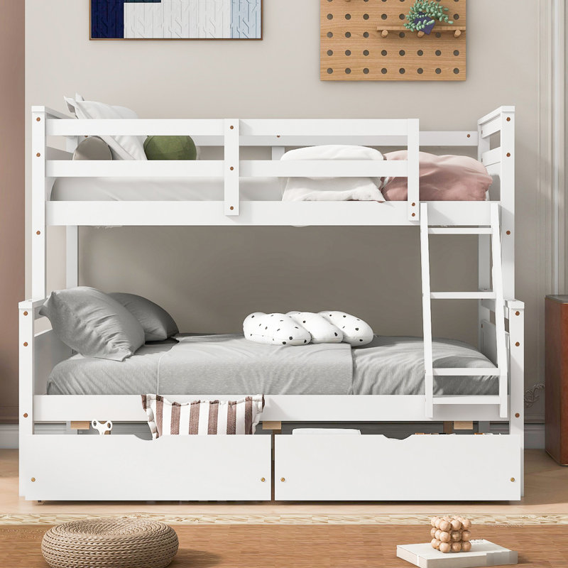 Lit simple superposé simple avec mesures et 2 rangements - blanc, sommeil sécuritaire, Blanc