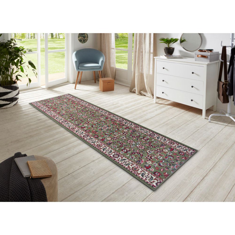 Flatweave Green Rug, Runner 80 x 250cm
