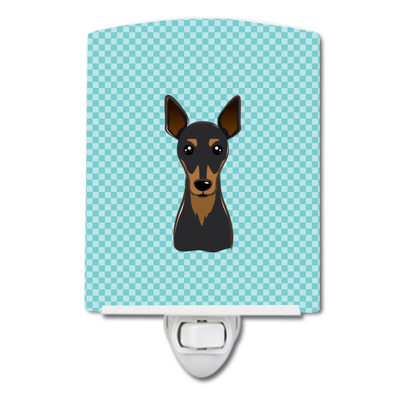 Éclairage de nuit en céramique damier de braque teckel, Bleu, Pinscher nain