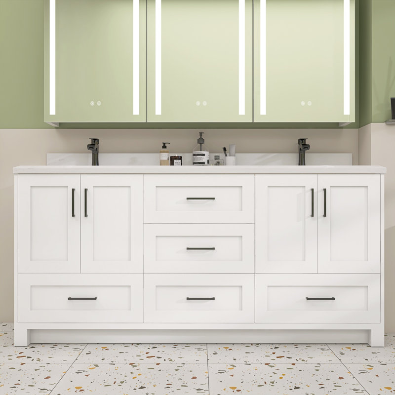 Solid Wood 72'' Double Bathroom Vanity Base Only, White