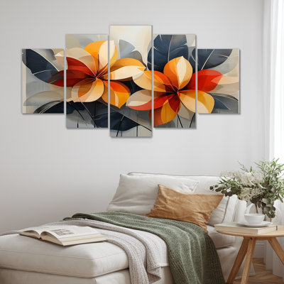 Summer Hibiscus In A Geomeric Symphony I - Hibiscus Wall Art - Traditional Wall Art Set Diamond