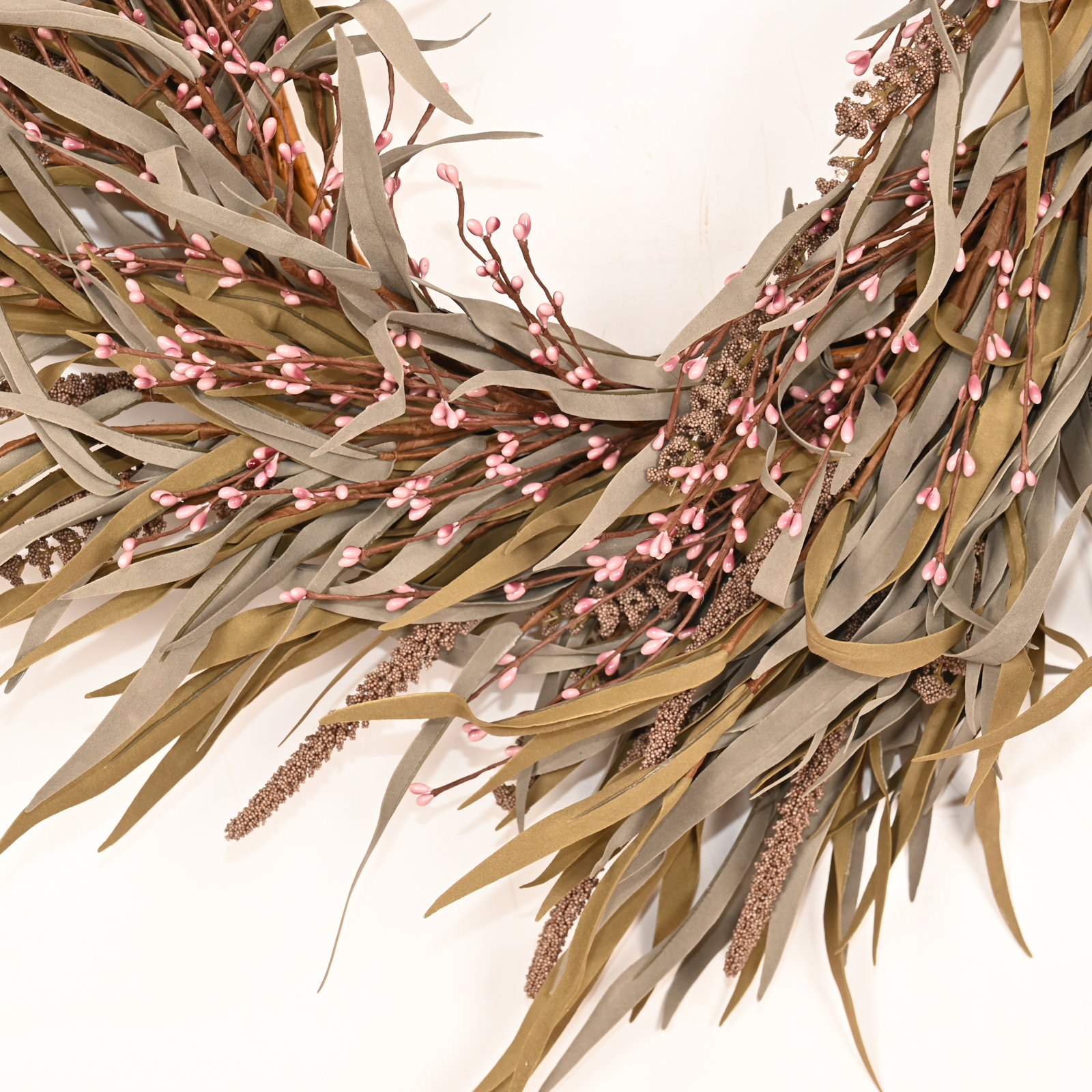 24" Grass, Berry Thanksgiving Wreath, Pink