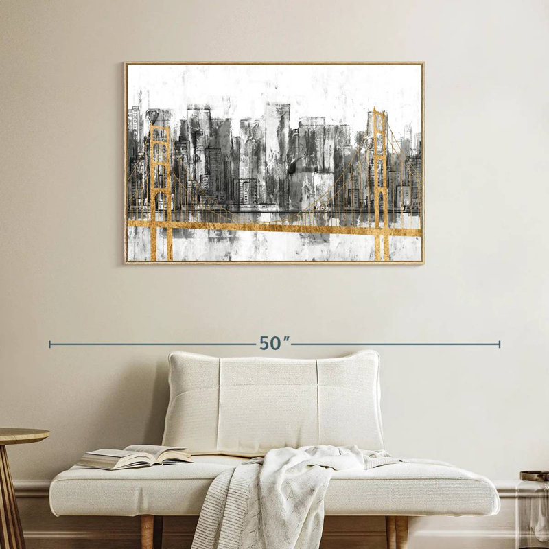 Golden Bridge Panorama, Cadre flottant en bois naturel, 40 po x 27 po