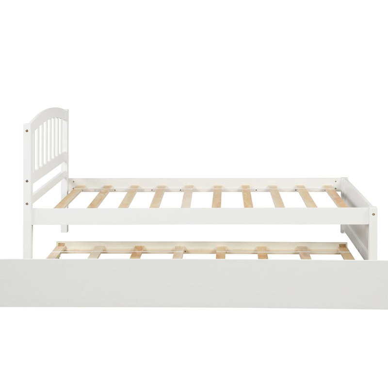 Lit plateforme simple blanc avec lit gigogne - construction solide pour lit gigogne harmonie, élégance en bois