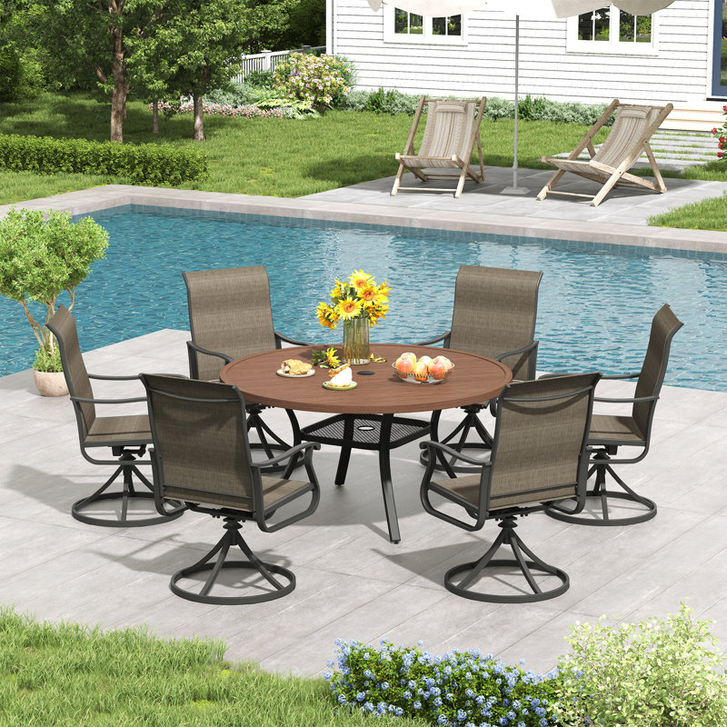 6-Person Outdoor Dining Set, Walnut/Brown