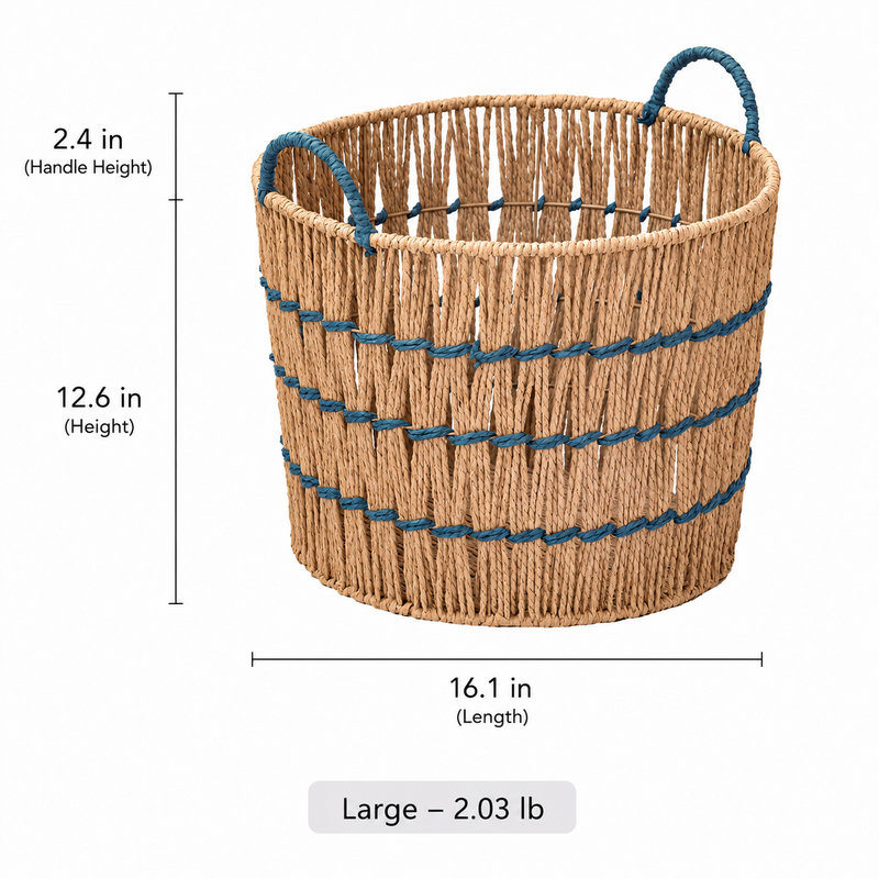 Panier de rangement tressé bleu accentué, [Large]