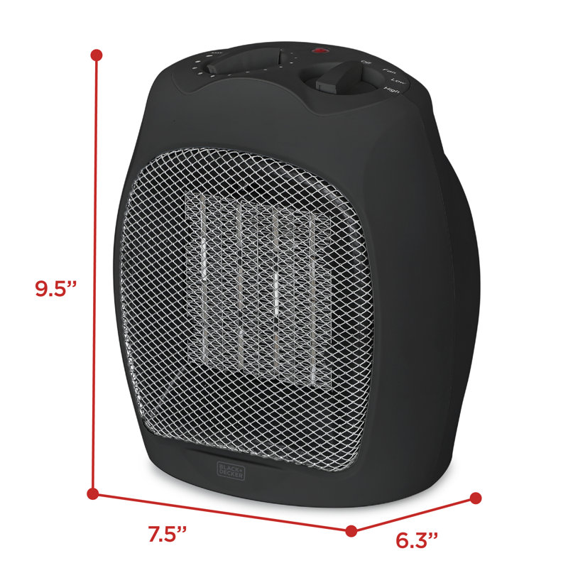 Black Ceramic Electric Portable Space Heater with Thermostat