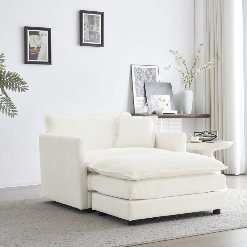 Fauteuil en chenille de salon avec revêtement blanc, rembourré et rembourré en éponge