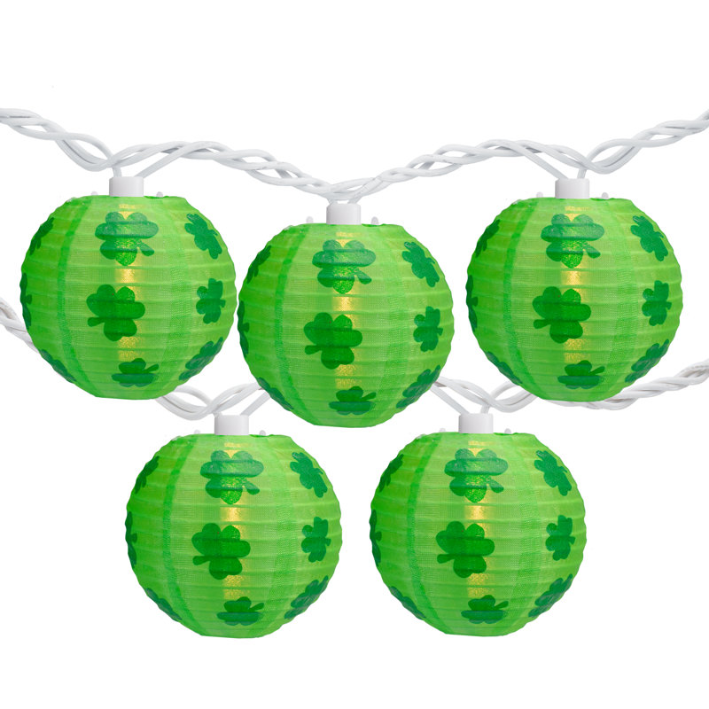 10-Count Green Shamrock St. Patrick's Day Paper Lantern Lights  Clear Bulbs