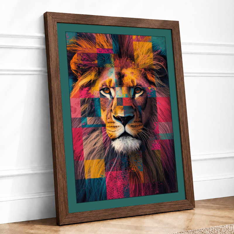 Confident Lion Modern - Framed Print, A1 - 84.1 x 59.4 cm, Walnut