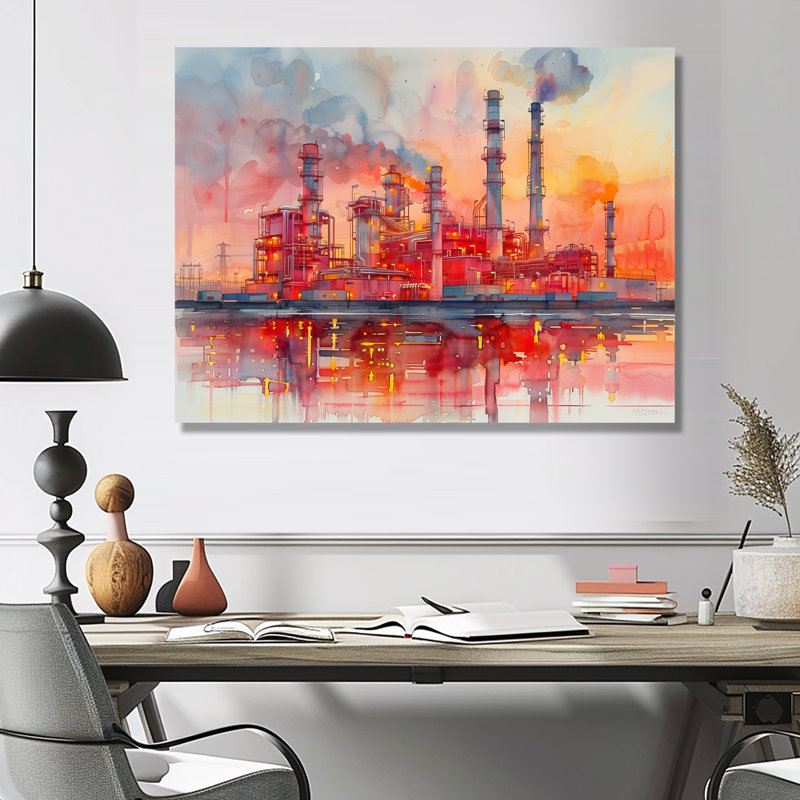 Rouge, orange, centrale électrique, paysage, centrales électriques, salon, Métal métal, H 12 po x l 20 po x P 1 po