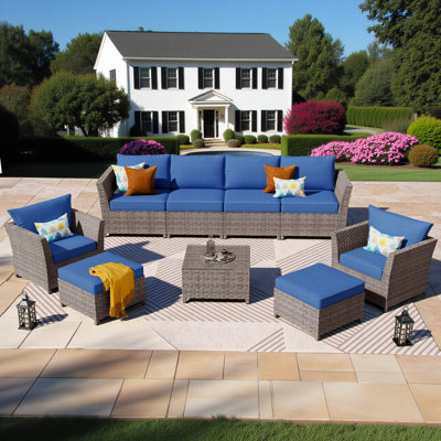 Ensemble de mobilier de patio pour 8 personnes, assemblage en rotin en osier avec coussins, ensemble de conversation pour canapé toutes saisons pour jardin