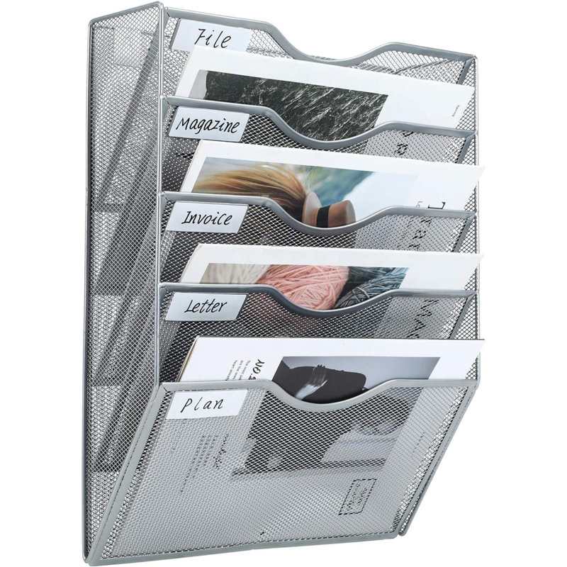 Metal Wall Organizer with Mail Storage, 10.4 cm H x 42.3 cm W x 32.5 cm D, Silver