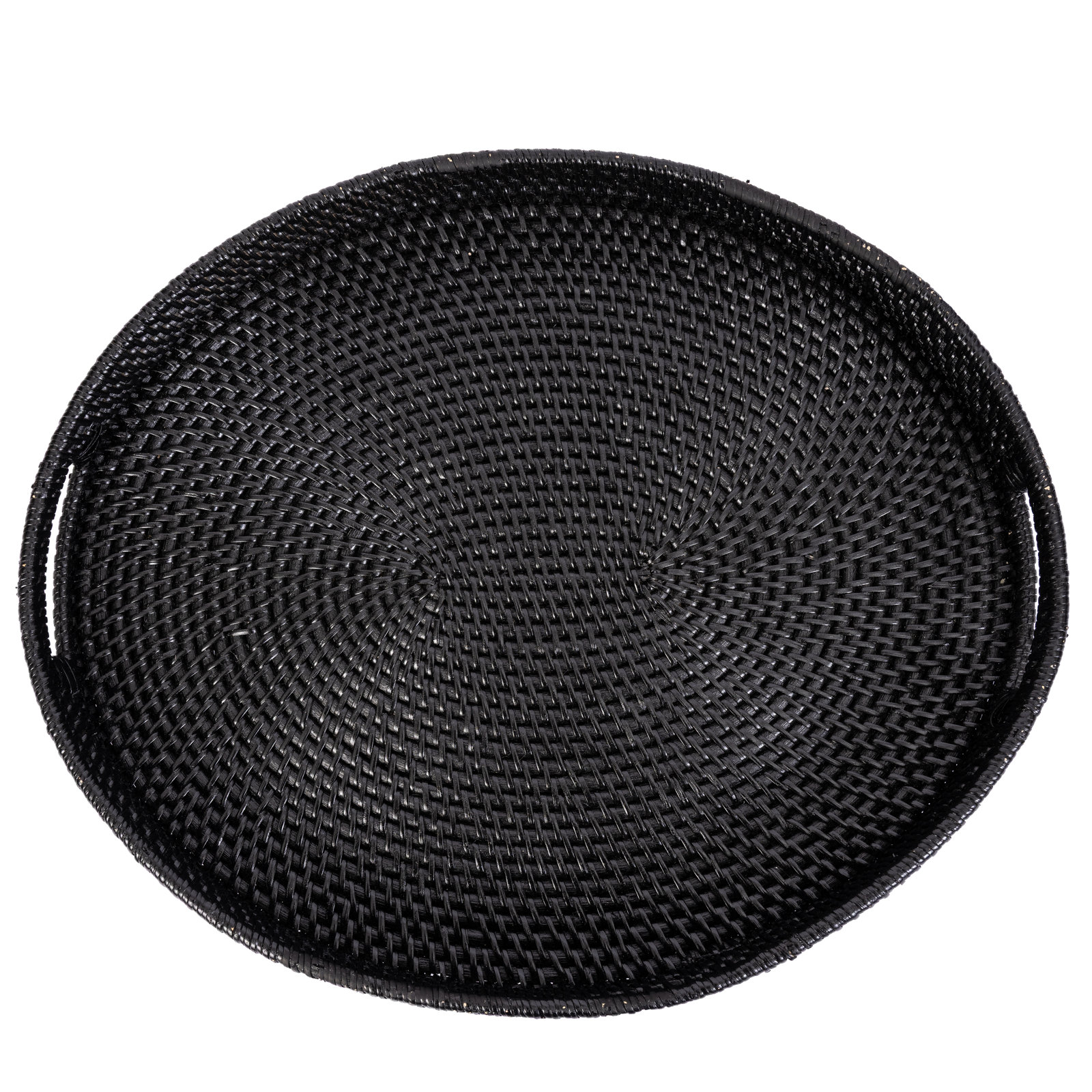 Artifacts Rattan Oval Ottoman Tray With Cutout Handles, 18"W x 15"D x 2"H, Tudor Black