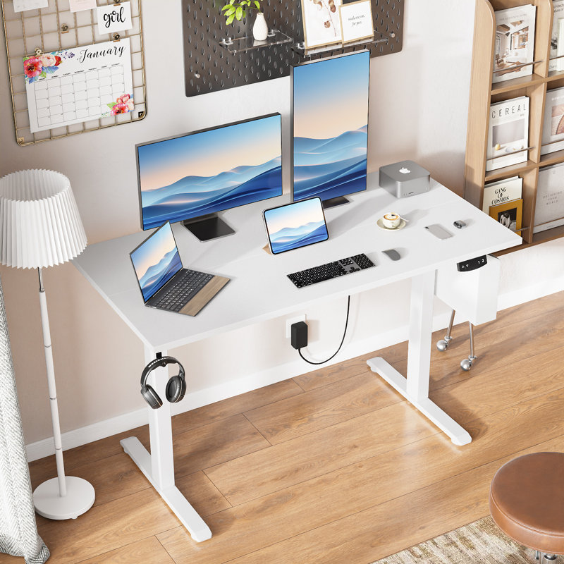 Bureaux debout et réglables en hauteur, Blanc / blanc, H 47,2 po x l 47,2 po x P 23,6 po