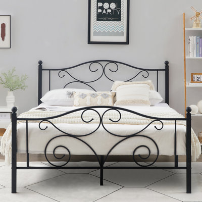 Queen Size Bed Frame, Metal Platform Bed with Parisian Style Headboard and Footboard, Heavy-duty Slats Support, Under Bed Storage, No Box Spring Needed