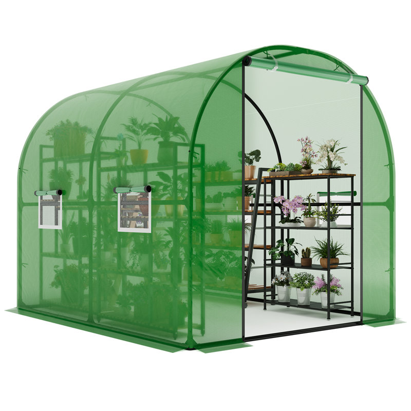 Premium Walk-in Greenhouse with Heavy-Duty Steel Frame & Watering System – Portable Outdoor Garden Hoop House, Green