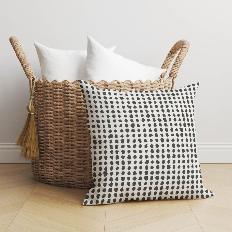 Coussin décoratif Grunge Row, Ivoire / pois gris anthracite, H 26 po x l 26 po