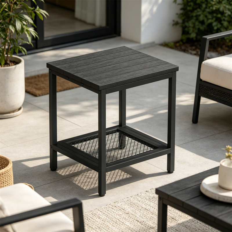 Table d'appoint extérieure à 2 niveaux résistante aux intempéries avec rangement, noir