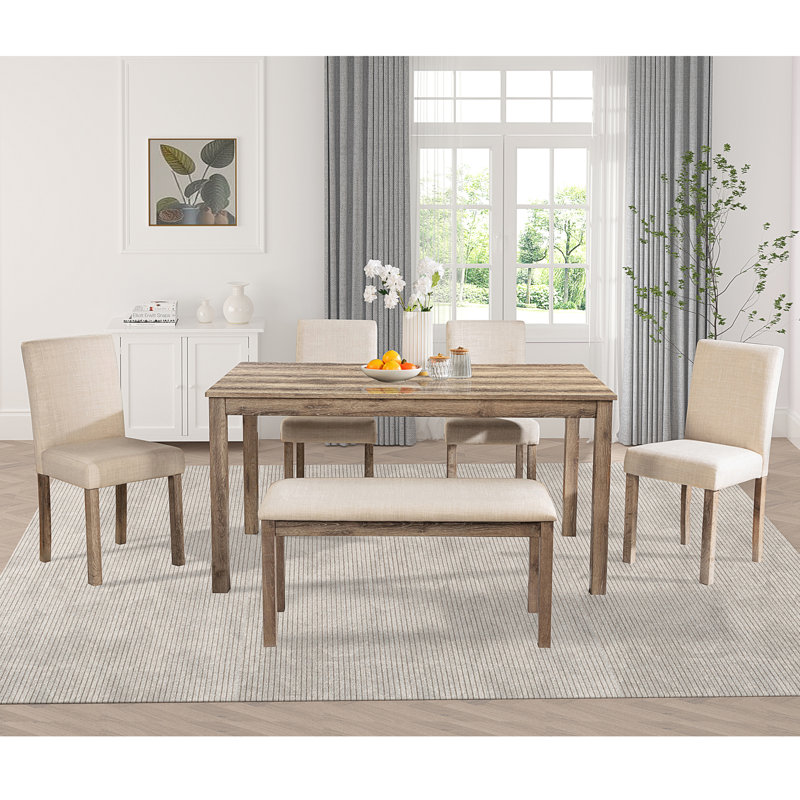 Ensemble de salle à manger Briaca, Beige, 6 pièces: table, banc, 4 chaises, H 30 po x l 58,5 po x P 34,5 po