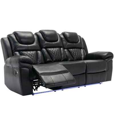 Home Theater Seating Manual Recliner Chair With Center Console And LED Light Strip For Living Room