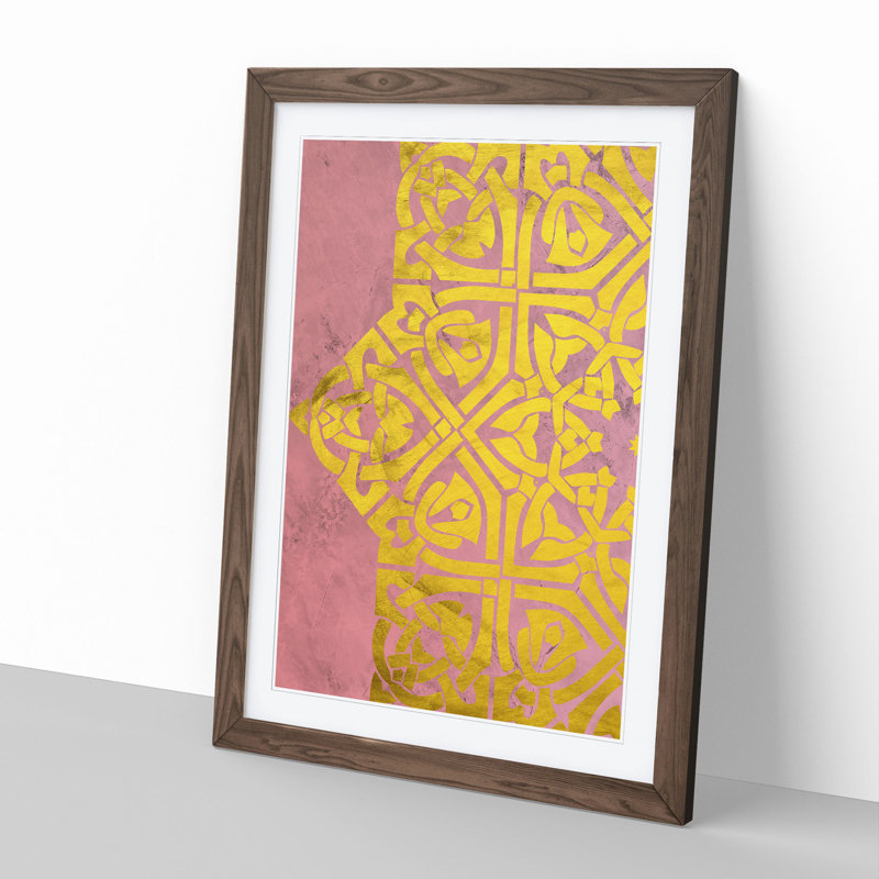 Peach Gold Mandala No.1 - Picture Frame Graphic Art, 48cm H x 36cm W x 2cm D, Walnut Framed