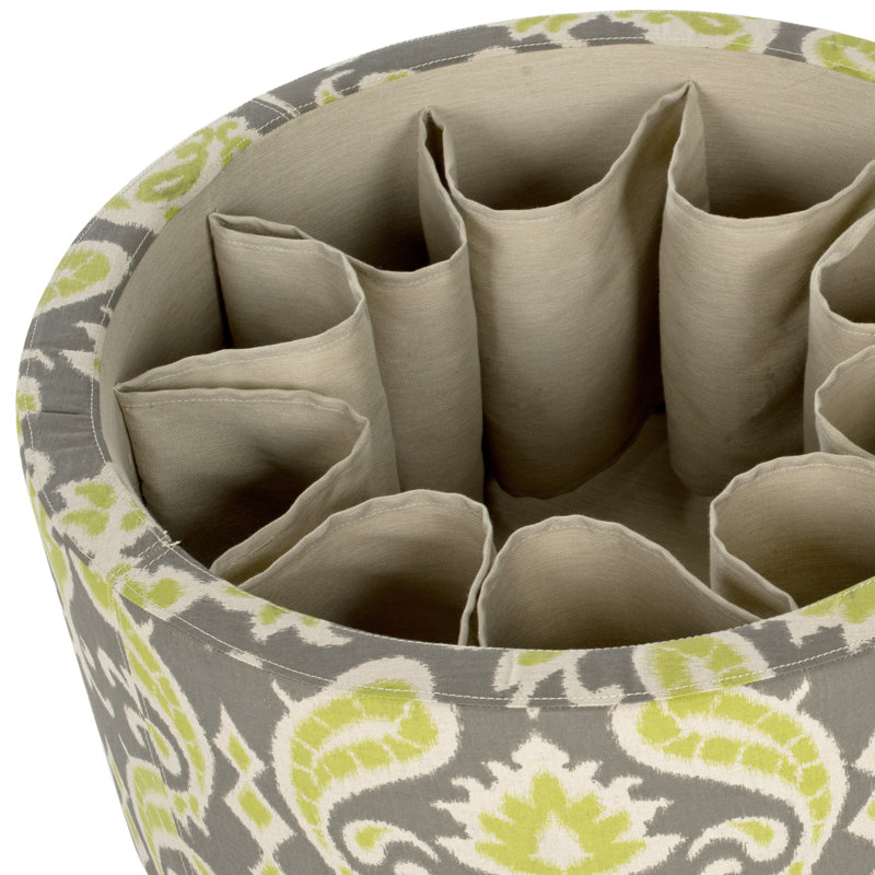 Ikat Grass Green Tufted Round Storage Ottoman