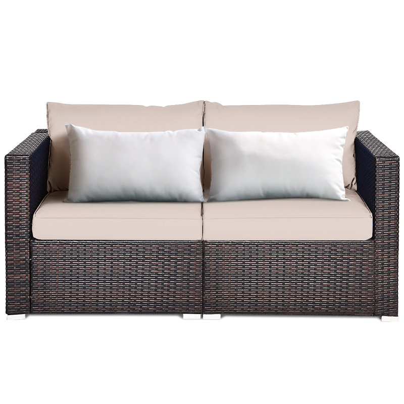 59'' Wide Straight Wicker Loveseat with Cushions, Brown