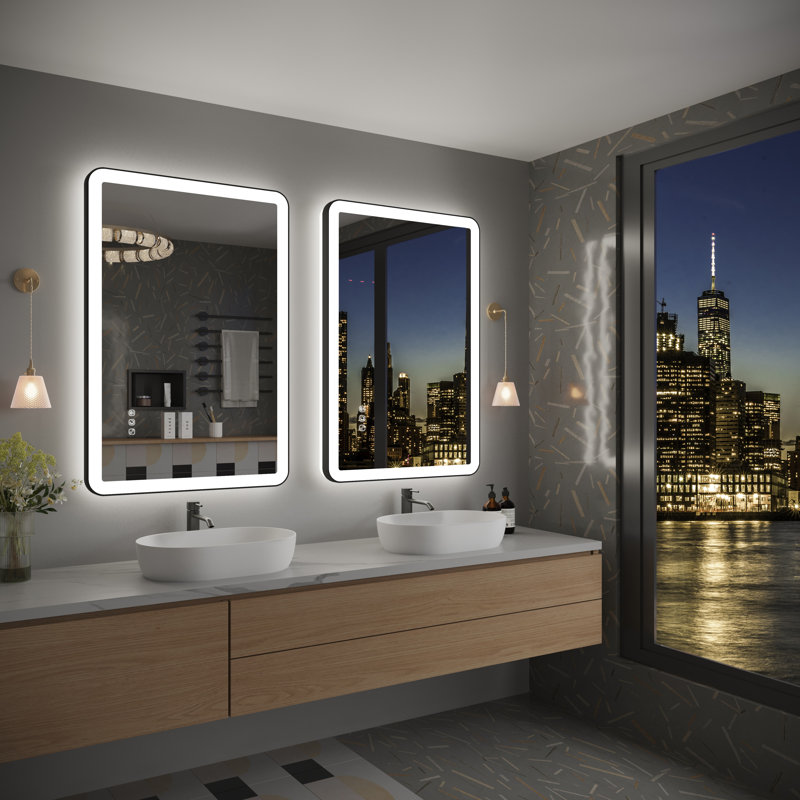 Natalin LED Wall Mirror, 36" x 24", Matte Black, Rectangle