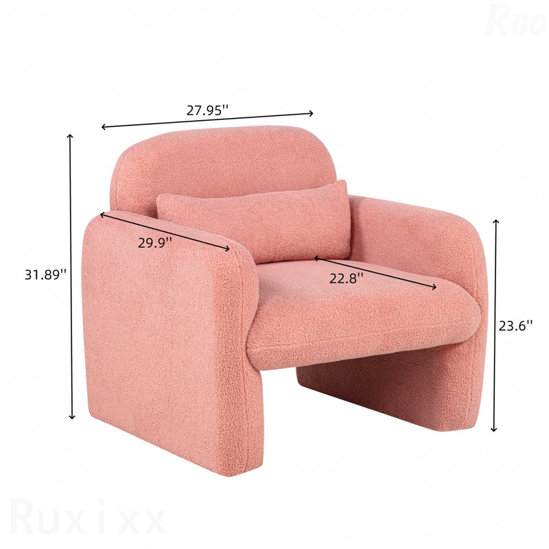 33.86'' Single Sofa and Toss Pillow, Solid Wood Frame 300 Lbs Capacity for Small Spaces, Pink Teddy