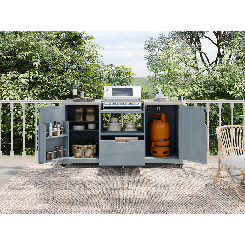 Îlot de cuisine d'extérieur 66,5 po K&K, Gris te bleu