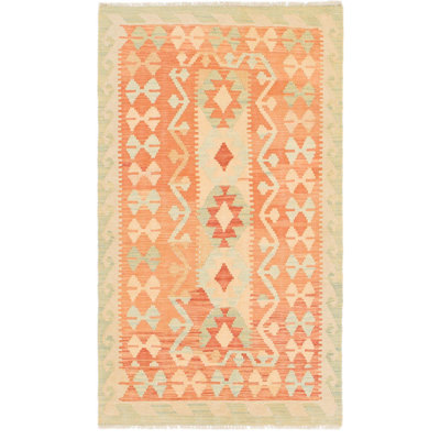 Tapis en laine rouge/brun clair/vert 2 pi 8 po x 4 pi 8 po one-of-kind-noué la main rouille Elland