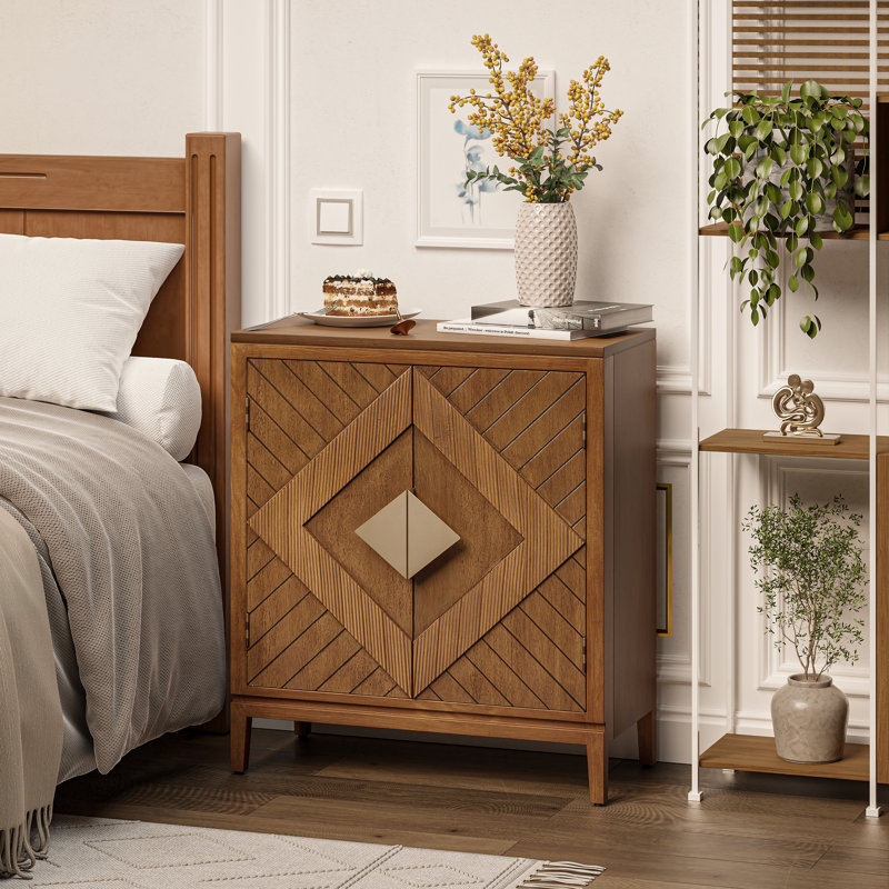  Storage Cabinet Modern Wood Accent Sideboard Buffet Geometric Doors, Wood