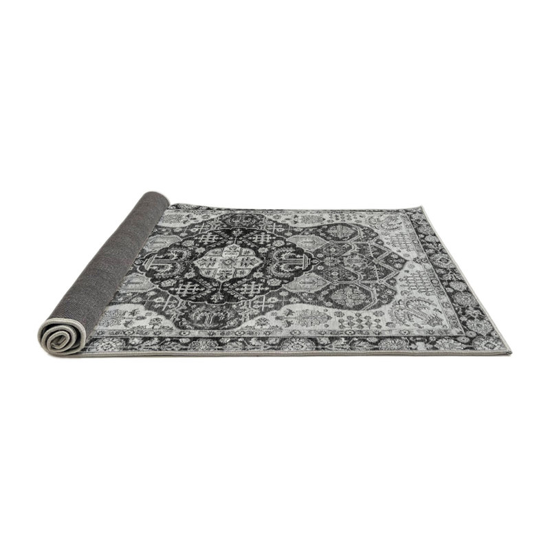 Tapis carré en laine / polyester oriental gris tissé à la machine 4 pi x 4 pi