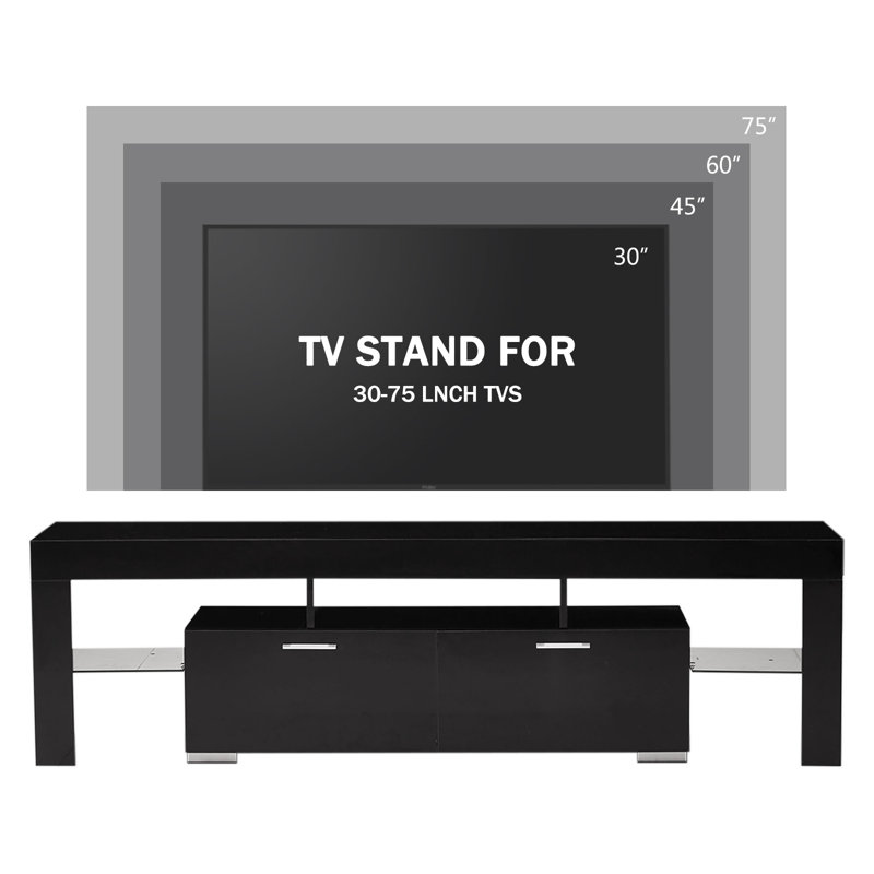 63"TV stand for TVs up to 75",Modern Media Console with RGB LED Light, Black