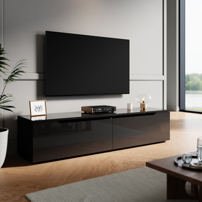 Floating TV Cabinet with RGB LED Light, Wall Mounted TV Stand, Soft Close Flip Doors Cable Hole