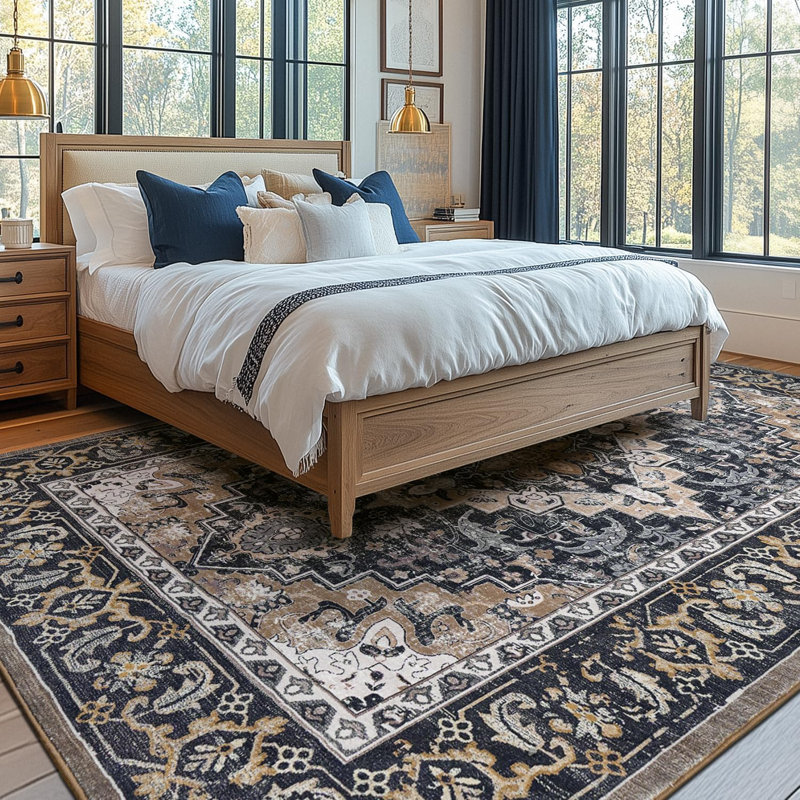 Eleana Vintage Distressed Washable Area Rug with Non-Slip Backing Black Brown, Rectangle 8' x 10', Black Brown